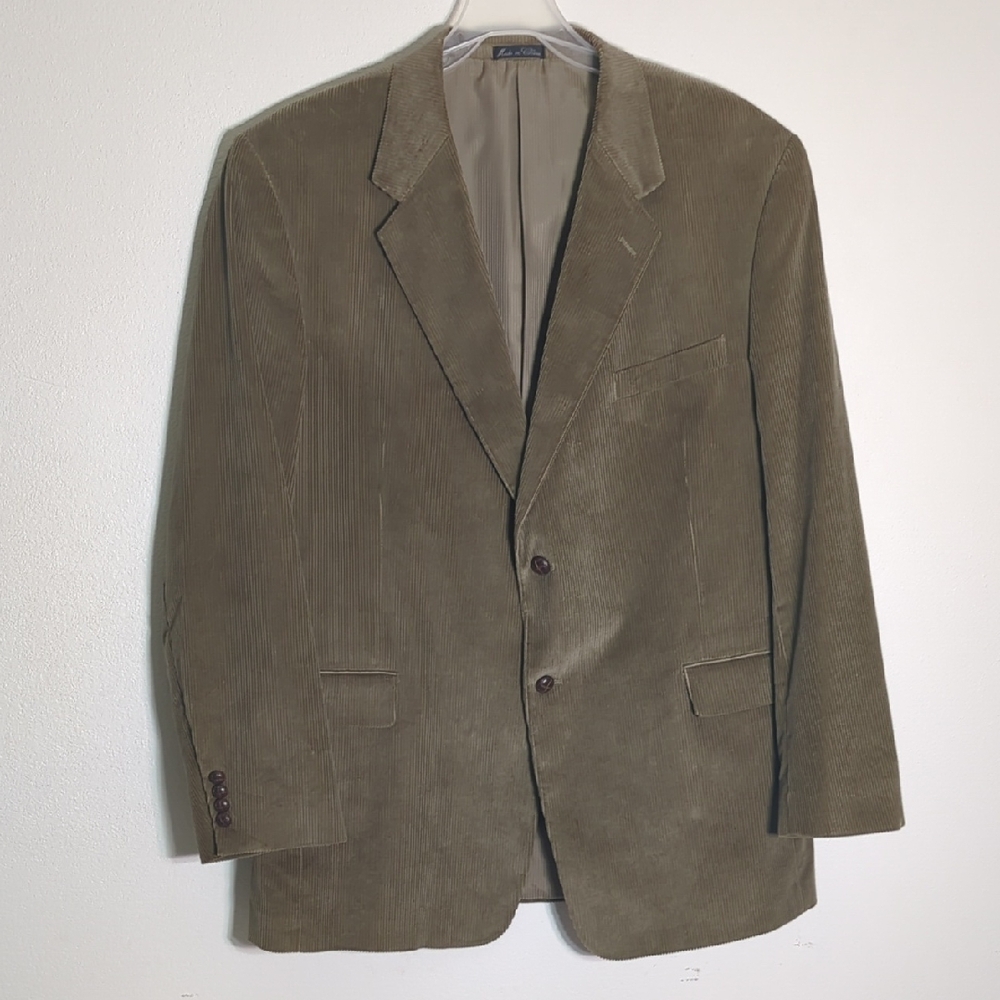 Vintage 70s Mens Blazer Coat Jacket Tan Cords Western Boho‎ Cowboy Corduroy 46L